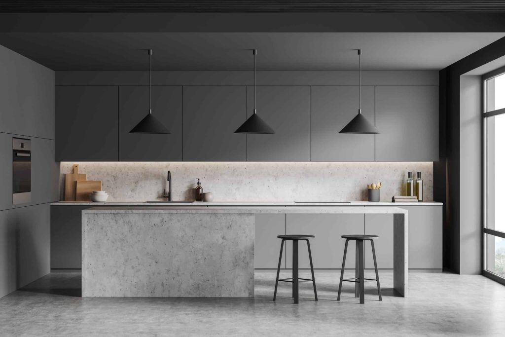Grey quartz countertop for rustic look bar